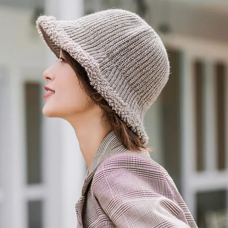 HANGYUNXUANHAO 2019 осень зима женские вязаные шапки ведро модные теплые толстые складные вязаные шапочки повседневные Шапки