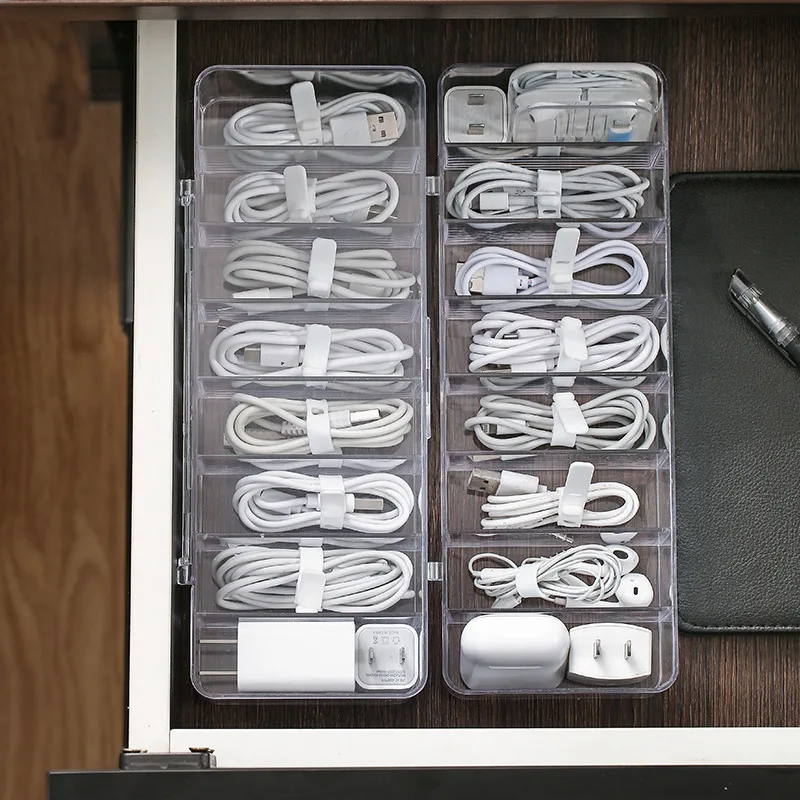 Plastic Transparent Cable Storage Box Power Wire Dustproof Case with Lid Junction Box Power Cord Charging Cable Organizer Bin