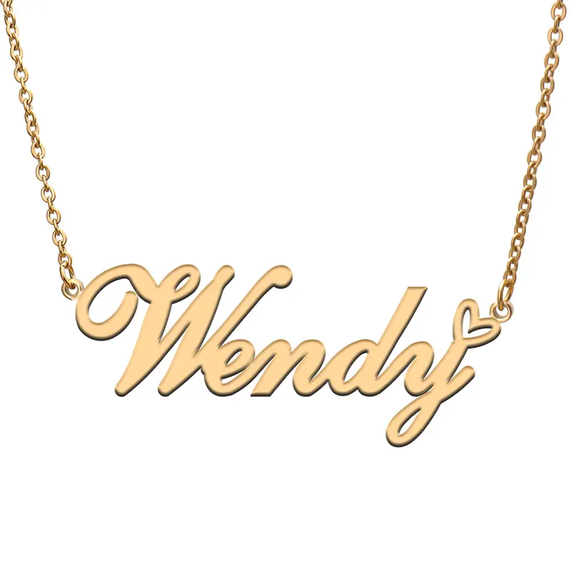 

Wendy Name with Love Heart Necklace for Women Stainless Steel Jewelry Nameplate Pendant Femme Mother Child Girls Gift