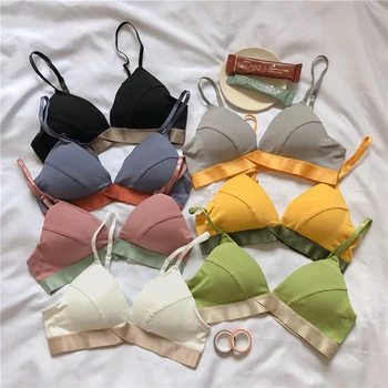 

Women Underwear Bicolor Lingerie Cotton Gathered Bra Sexy Sports Wrapped Chest Thin Without Steel Ring French Style Tube Top Bra