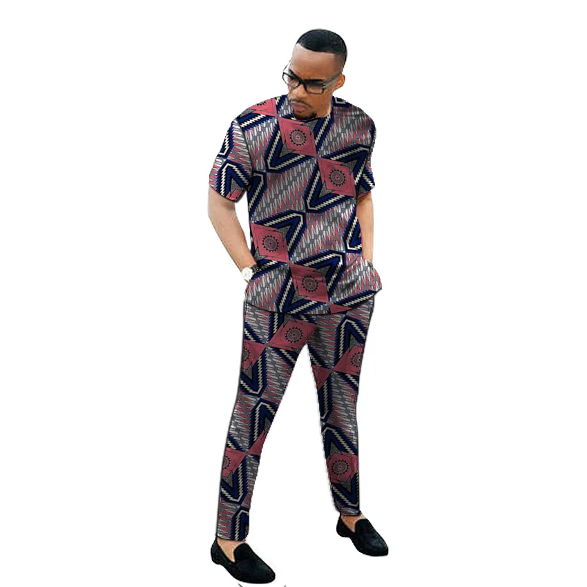 Комплект мужской одежды с принтом в африканском стиле, топы Кенте, брюки в тон, 2 предмета, Анкара, комплекты, рубашка+ штаны, индивидуальный заказ, Мужские костюмы жениха