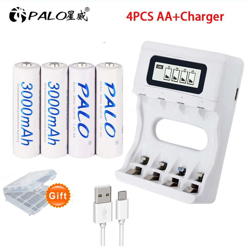 PALO-pilas recargables de 3000mAh, 1,2 V, Ni-MH, AA, 1100mAh, 1,2 V, AAA,  cargador de pilas AA y AAA de 8 ranuras - AliExpress