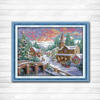

Snowscape Counted Printed on fabric 11CT DMC 14CT Cross Stitch kit needlework Set embroidery,Snow Winter Scenery Christmas Decor