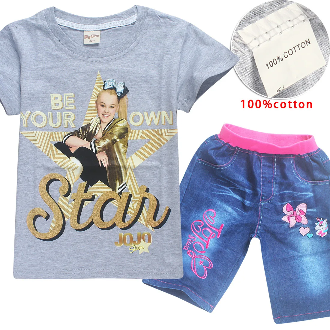 JOJO SIWA/розовые детские футболки хлопковые футболки для маленьких девочек комплекты с короткими рукавами для мальчиков и девочек футболки Одежда для девочек 10-12 лет - Цвет: S8361-gray