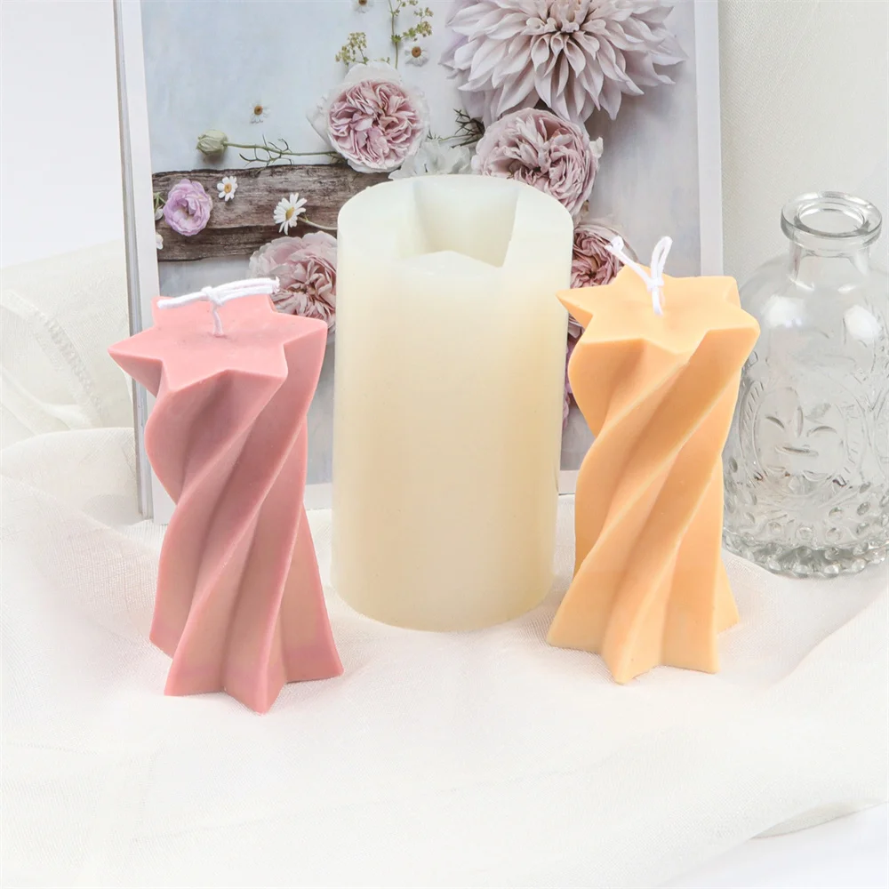 

Creative Building Blocks Candle Mold Silicone Rotating Hexagram Plaster Mould DIY Star Pyramid Pillar Resin Tool Home Decoration