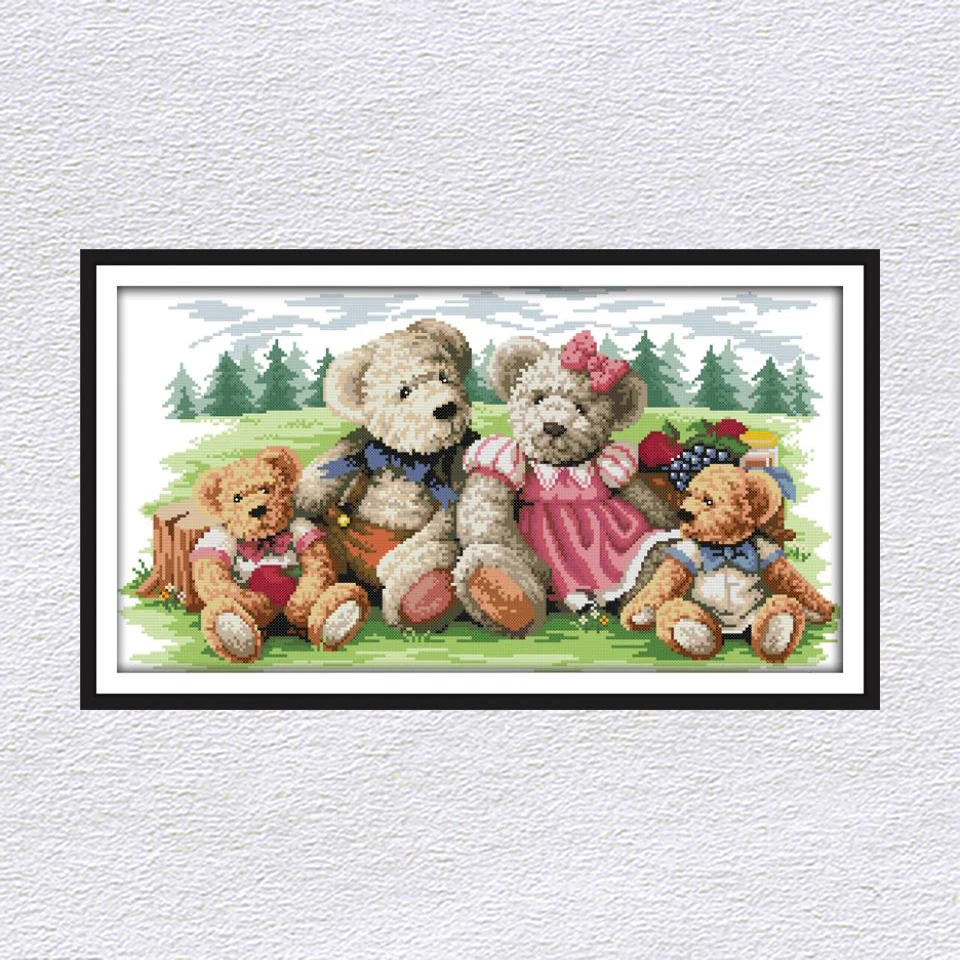 Joy Sunday Bears семейный набор для вышивки крестом серия мультфильмов узор DMC14CT Китайская вышивка Счетный набор для рукоделия ткань с принтом