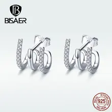 BISAER серьги-гвоздики подлинный 925 пробы серебристый неправильной формы изысканные серьги ювелирные изделия для женщин дизайн Bijoux HSE585