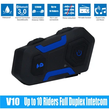 

V10 Up to 10 Riders Full Duplex 1200M Waterproof Motorcycle Helmet Intercom Headset Wireless Bluetooth 3.0V Interphone FM Radio