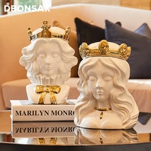 Портрет цветочный горшок Король Королева украшения Скульптура Настольный резервуар для хранения королева короля украшения дома сушеный цветочный горшок