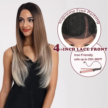 

Magic Straight Hair 28 Inch Synthetic Lace Front Hair Wigs For Black Women Ombre Blonde 613 White Wigs For Women Heat Resistant
