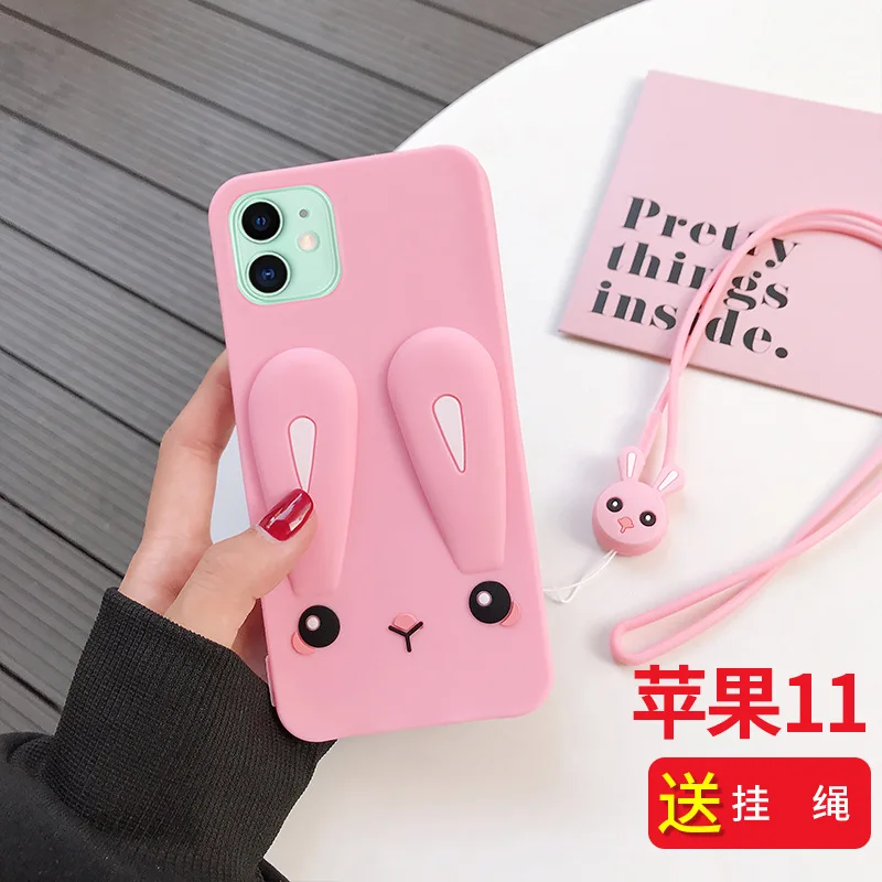 Восхитительный чехол для телефона с кроликом для iPhone 11 Pro Max 11 защитный высококачественный силиконовый чехол для iPhone 11 с бесплатным шнурком