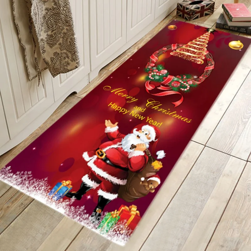 

Red Christmas Themed Area Rug Soft Non-Slip Floor Mat Carpet Holiday Home Decorations
