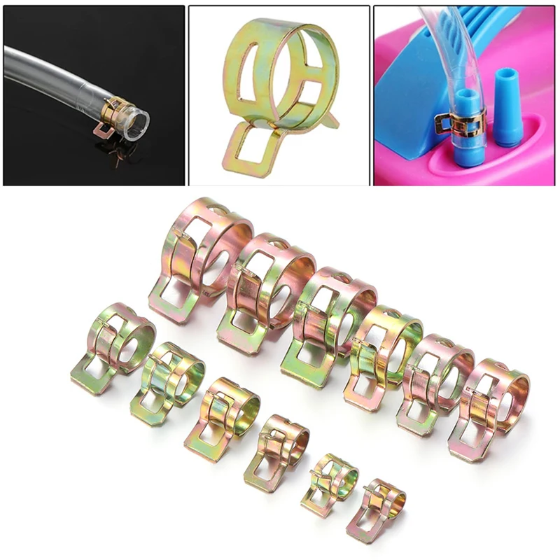 

120Pcs 12 sizes Fuel Pipe Fastener Spring Hose Clamp Air Silicone Pipe Clips 5-16mm Round Zinc Plating Spring Clamp Reusable