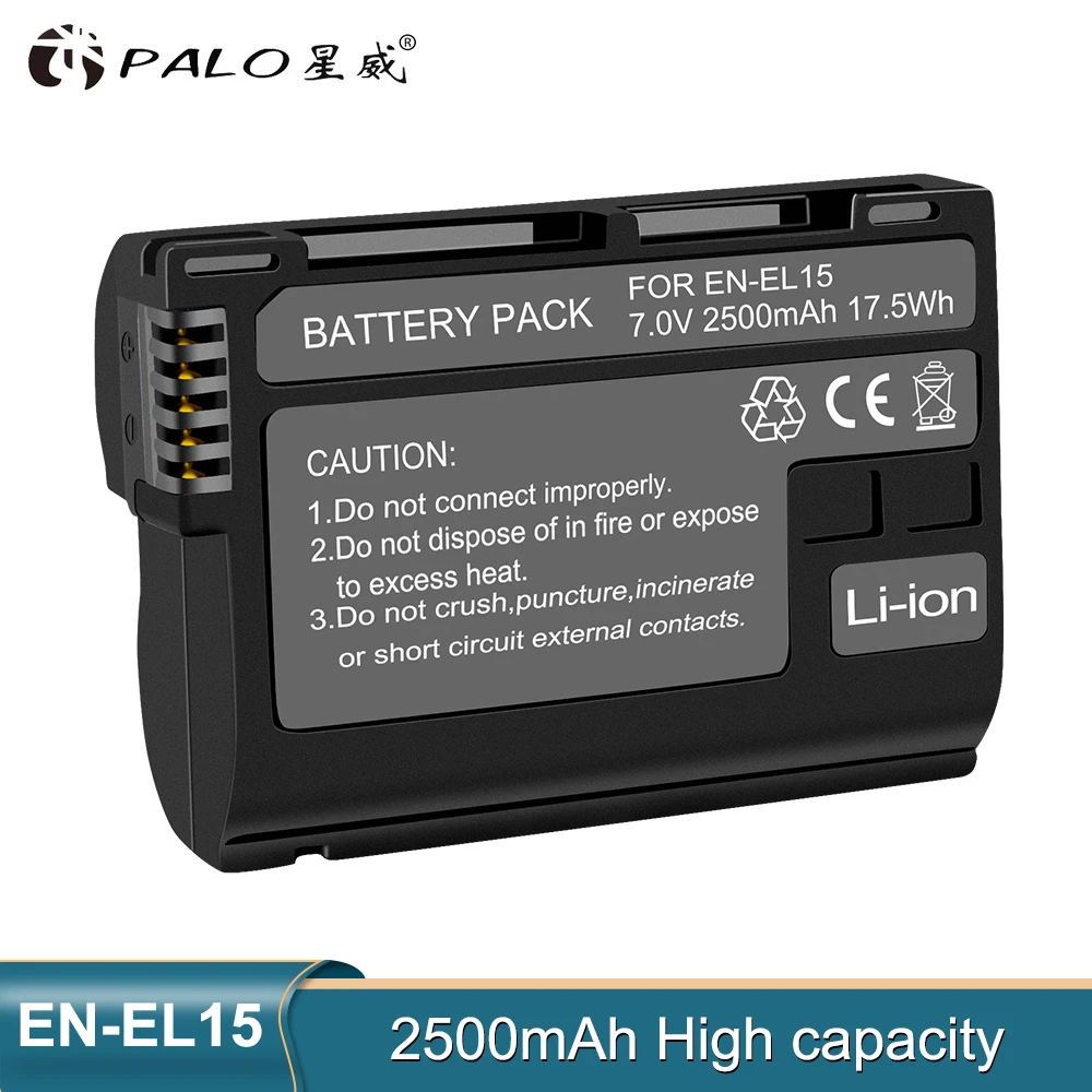 PALO Haute Qualité 2500mAh EN-EL15 ENEL15 EN EL15 décodé Batterie Pour Appareil Photo Nikon D600 D610 D800 D800E D810 D7000 D7100 D7200 V1