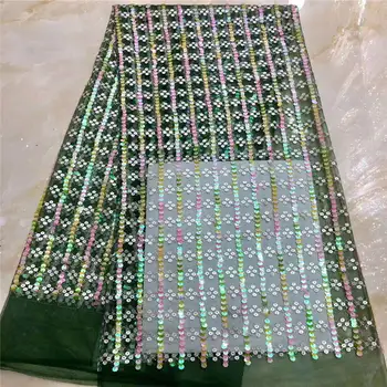 

5 Yards / Lot sequins Net lace fabric High Quality African Tulle Lace Fabric for party dress