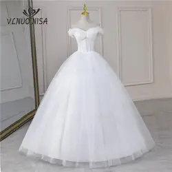 Cheap Stock 2-26w Stain New Fashion Simple Wedding Dress V Neck Wedding Gown Lace Princess Plus Szie Bridal Vestido De Novia