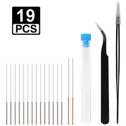 Kit de nettoyage de buse d'imprimante 3D, 19 pièces, 16 aiguilles 0.15/0.25/0.35/0.4mm + 2 pincettes 