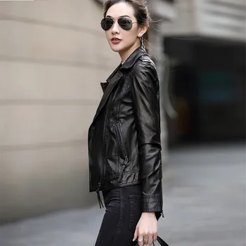 

Genuine Leather Jacket For Female Sheepskin Leather Jackets Short Slim Motorcycle Plus Size Streetwear OT1703 MF173