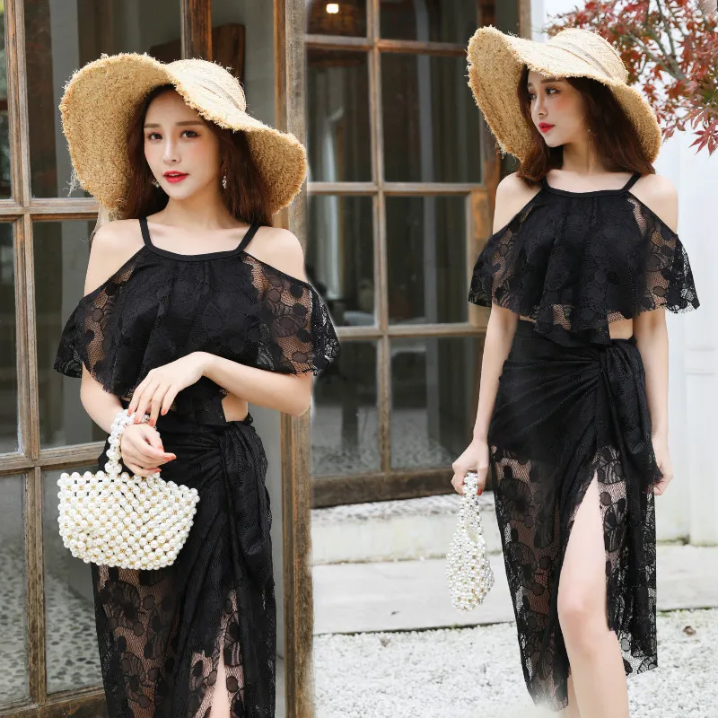 

2020 New Style Bathing Suit Women's Split Type Bikini Three-piece Set Small Bust Gathering Hot Springs South Korea Graceful Bath