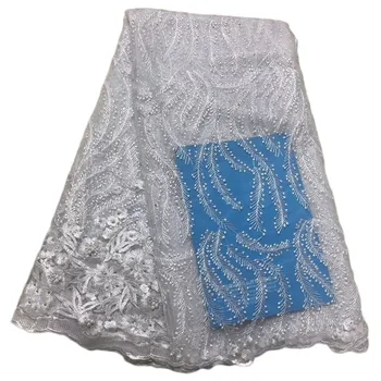 

African Lace Fabric Milk Silk Lace Fabric White+Black High Quality Mesh Lace Nigeria Lace Fabric For Woman Dress