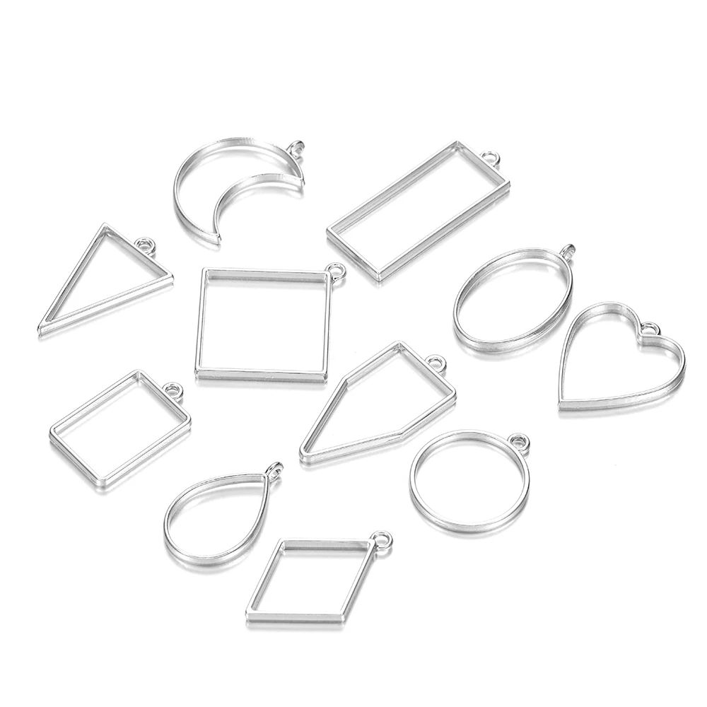 30 pezzi in metallo geometrico con cornice cava, ciondolo con castone artigianale in resina epossidica UV per accessori per la creazione di gioielli fai da te  36