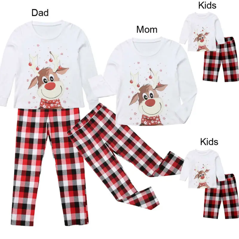 Новинка года; модный Рождественский комплект для всей семьи; Комплект рождественских пижам; одежда для сна в клетку с принтом оленя; одежда для сна; подарок