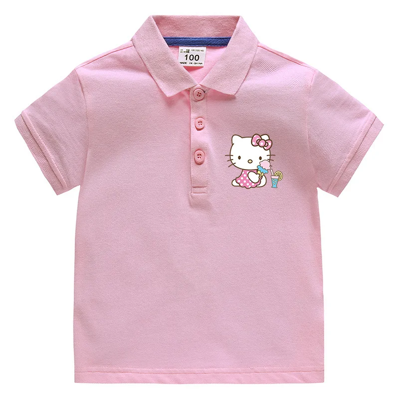 thumbnail image 1 of Hello Kitty, nueva chica, uniforme escolar con solapa de dibujos animados, Tops para niños, POLO coreano de verano para niños, Camiseta de algodón de media manga para bebé, 1 of 4