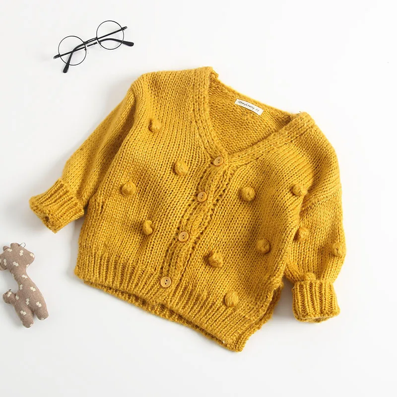 Baby Girl Winter Clothes Knitted Cardigan Sweater Fuzzy Ball Coat Jacket Warm Outerwear 6M-3Y - Цвет: Цвет: желтый