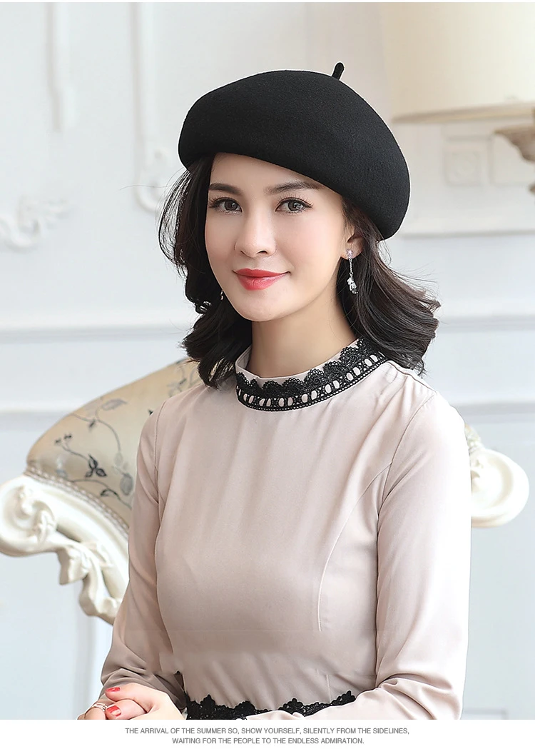 FS Vintage Red Beret Cap French Style Unisex Women Girls Wool Warm Winter Artist Caps Femme Black Octagonal Hat