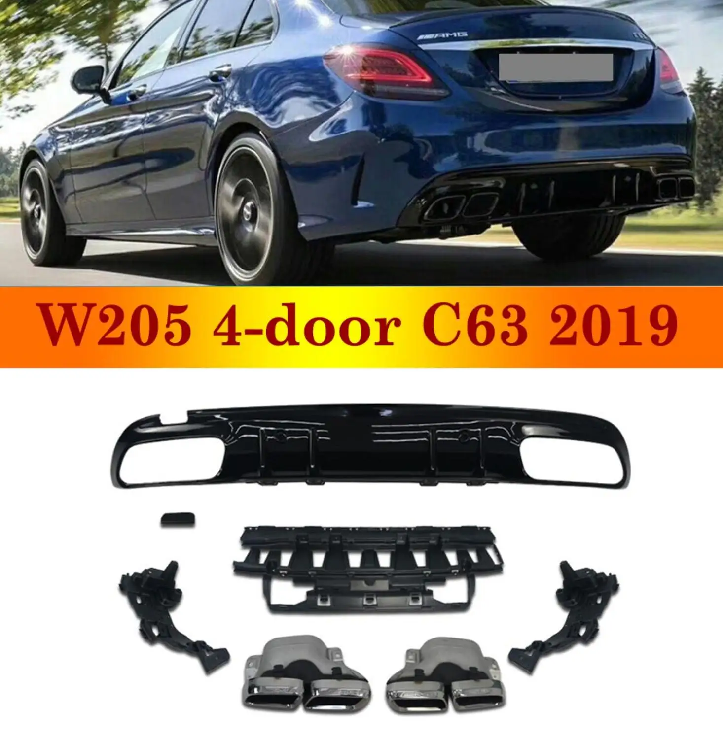 Черный глянец задний диффузор для Mercedes-benz C class W205 C43 C63 4-дверный седан спортивная версия ABS задний бампер с выхлопная система