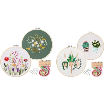 

4 Set Embroidery Starter Kit Full Range of Stamped Embroidery Kit Embroidery Cloth Hoop Color Threads and Tools Kit