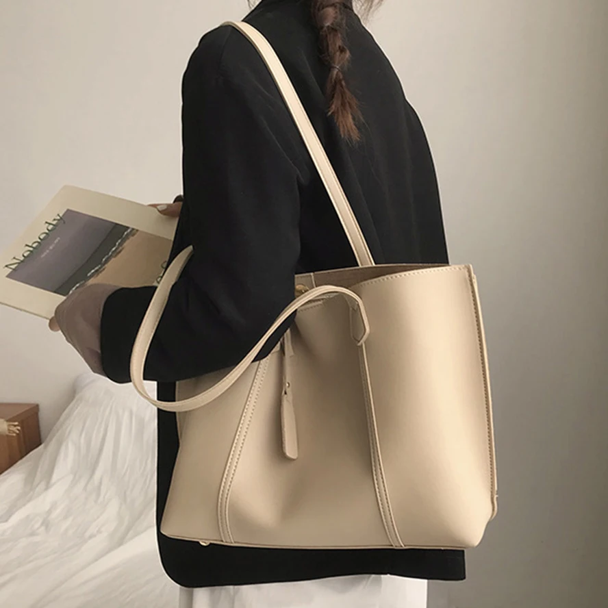 

Vintage Solid Women's Tote Bag Large Capacity Women Shoulder Bags Casual Hasp Ladies Handbag High Quality Pu Bags For Women