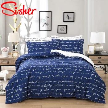 

Modern Brief Bedding Set Nordic Letter Printed Queen Size Duvet Cover Sets Blue White Double King Quilt Covers Adult Bedclothes