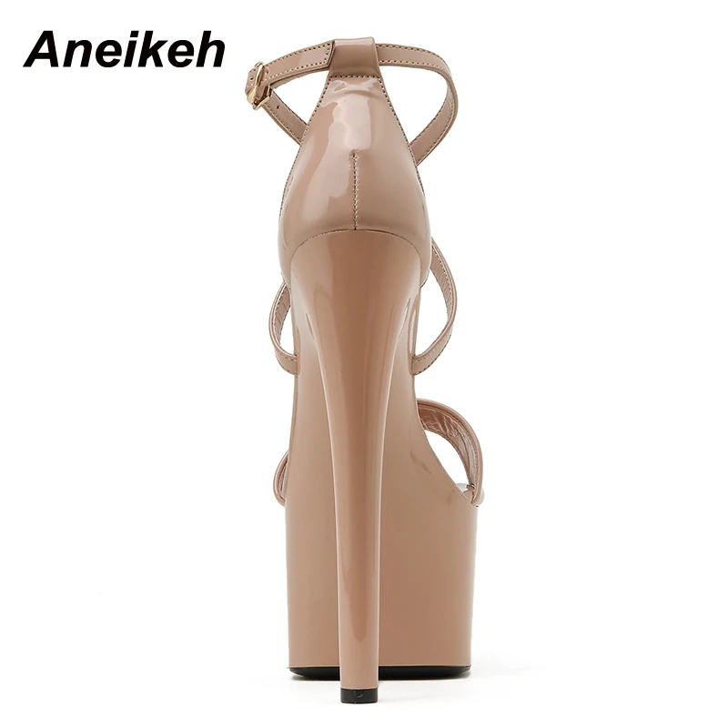 Aneikeh Summer Fashion Platform Cross-Tied PU Modern Sandalias Peep Toe Thin Heels Sandals Women Classics Rome Solid Black women high heels platform high heels sandals platform sandals