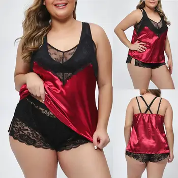 

Sexy Women Sleeveless Lace Spaghetti Strap Camisole Shorts Pajamas Sleepwear Set Plus size 4XL