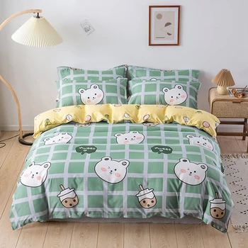 

Home Textile Bedding Sets 5 size Green Rabbit Summer Bed Linens 3/4pcs Duvet Cover Set Pastoral Bed Sheet AB Side Duvet Cover