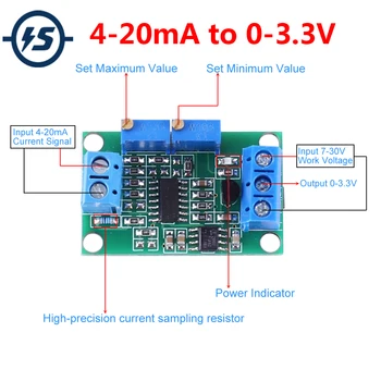 

4-20mA to 0-3.3V Current to Voltage Converter Module DC7-30V LED Indicator For Industrial Control