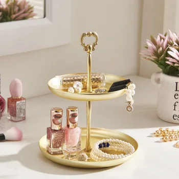 

Japanese-style iron double-layer storage tray Sundries Snacks Jewelry Cosmetic Display Plate pantry organizer Home Decoration