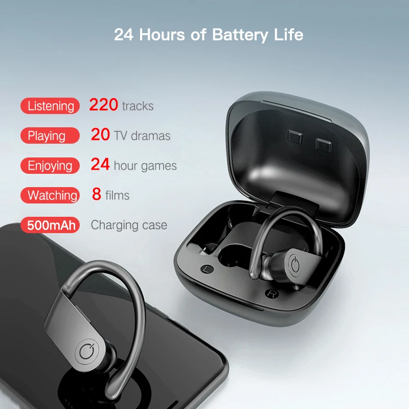 FBYEG TWS Wireless Bluetooth Headphones HiFi HD Headset Sports Waterproof Stereo Bass Earbuds Ear Hook Earphone Handsfree Mobile