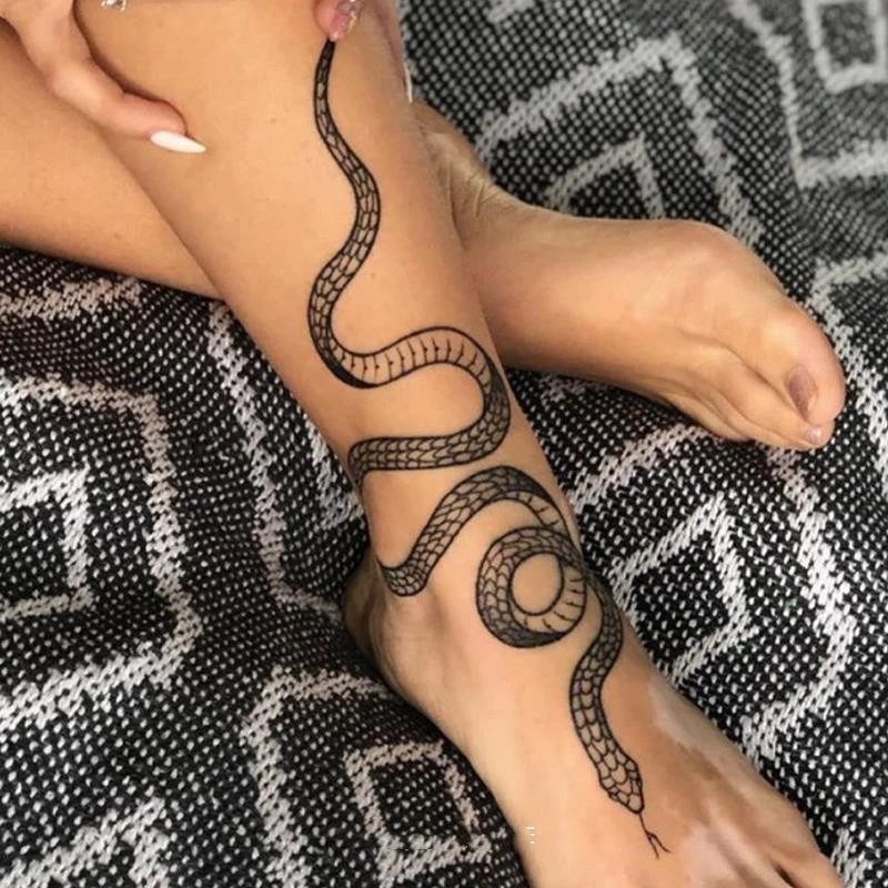 Black Red Snake Tattoo Stickers Waist Body Makeup Waterproof Fake Temporary Tattoo Animal Cool Tattoos For Women Men Temporary Tattoos Aliexpress