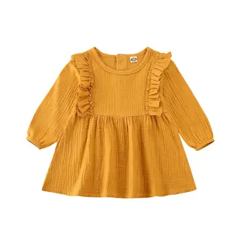 

Newborn Toddler Kid Baby Girls Dress Spring Princess Party Gown Linen Long Sleeve Ruffle Dresses Outfit Clothes