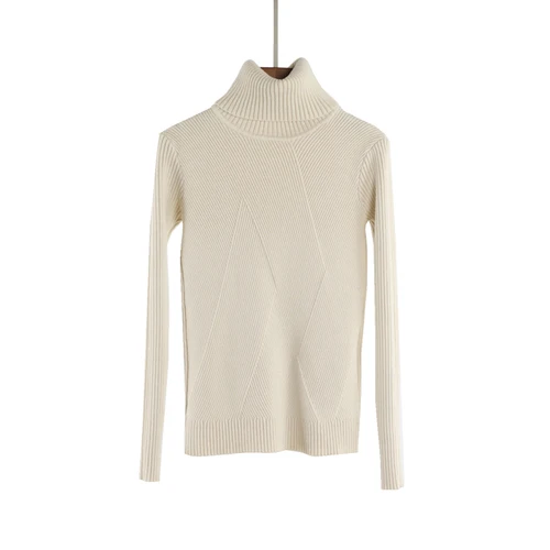Beige Apricot Теплые женские свитера с высоким воротом, однотонные мягкие повседневные осенние пуловеры, зимняя одежда, модные обтягивающие женские 13374 - Цвет: Beige Apricot
