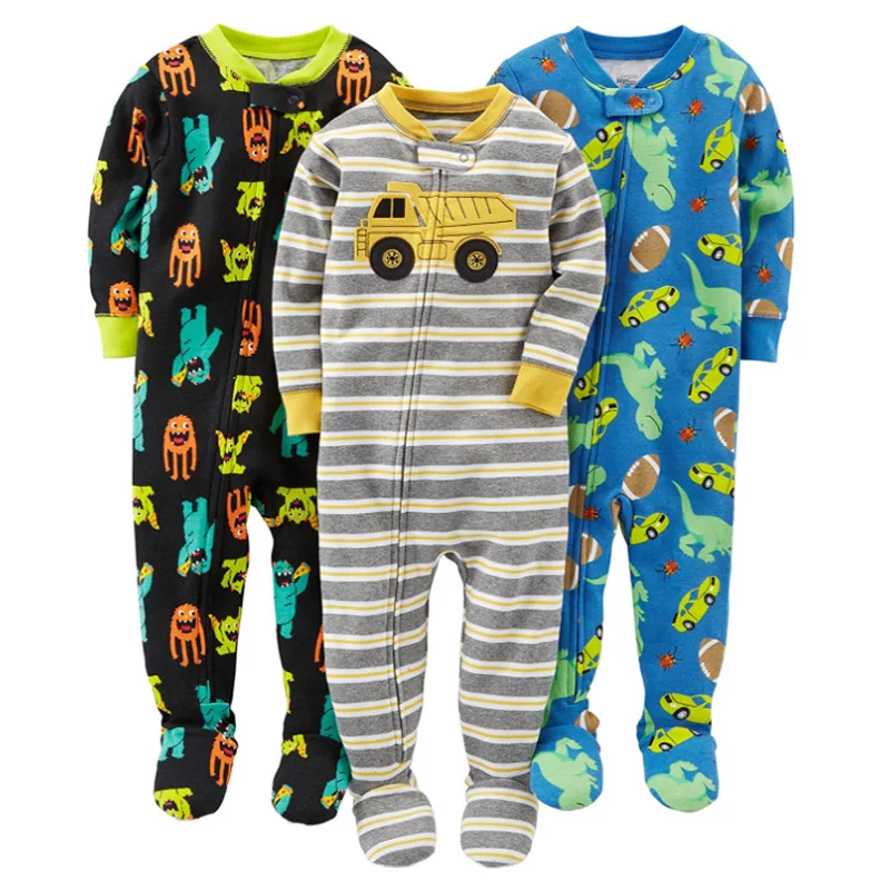 Boys and girls baby cotton rompers foot coveralls jumpsuits children's warm pajamas no foot cover cotton rompers kids pajamas