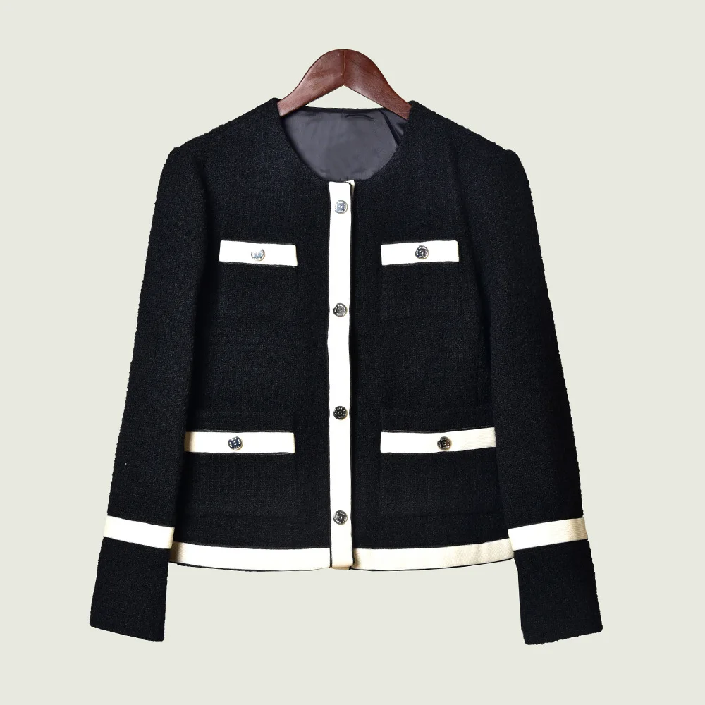 

2019 Autumn and Winter Women Tweed Contrast Color Small Fragrance Coat Ladies Outwear