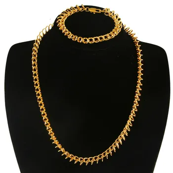 

Hot Selling European And American Fashion 18K Gold-plated Jewelry Men's Domineering Two-Piece Necklace + Bracelet