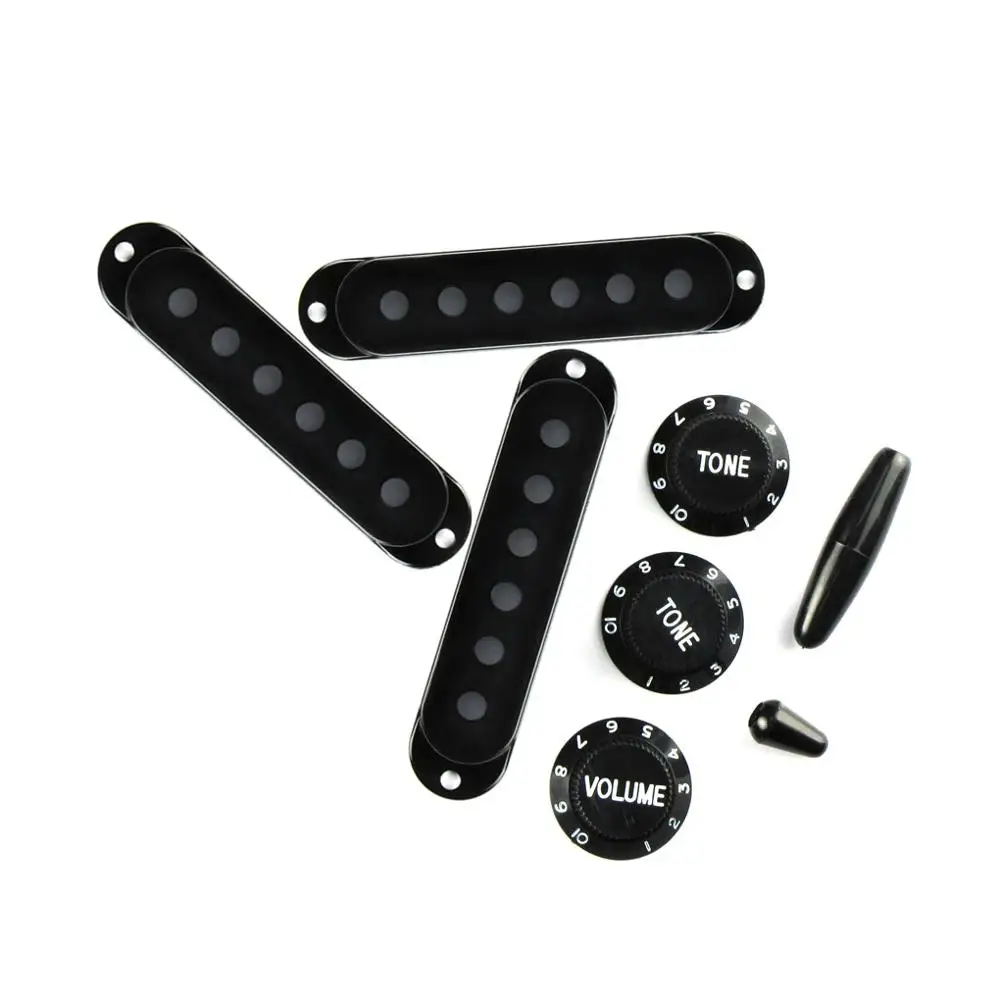 

Set of Plastic Black Single Coil Pickup Covers 2T1V Guitar Knobs Volume Button Cap Switch Tip for Electric Guitar Accessories