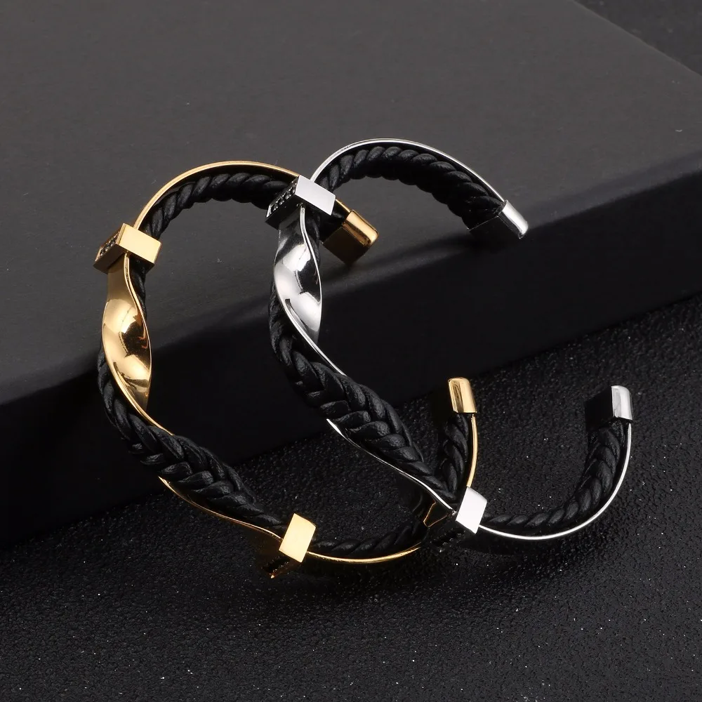 KALEN Einzigartige Unregelmäßige Armbänder Für Männer Gold/Farbe Edelstahl Rindsleder Männer Charme Armreifen Hip Hop Männlichen Schmuck – Detail 6