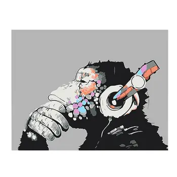 

DIY Oil Painting Paint by Numbers Kit On Canvas Cool Ape Listening Music Pattern K1MA