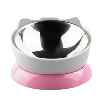 

High Quality Pet Stainless Steel Feeder Bowl 15 Degree Tilt Neck Feeding Pet Dish Rack Pink Base