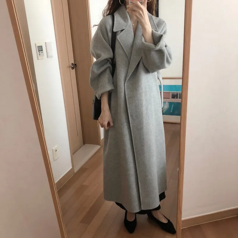 Woolen Jacket Women's Korean-style Autumn& Winter Popular Mid-length Loose Thick Handmade Faux Cashmere Woolen Overcoat